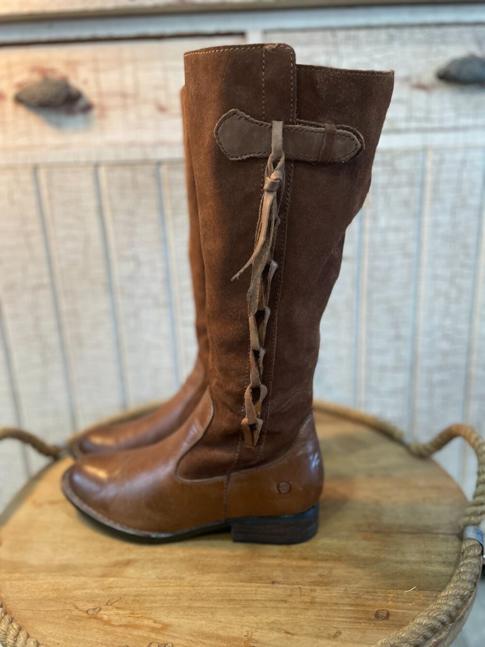 Born Tall Brown Leather Riding Boots Women’s 7M Knee High Boho Equestrian Boots - Picture 4 of 12